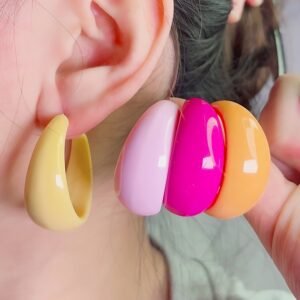 Colorful C-Shaped Acrylic Earrings Macarons Colors Geometric Personality Hoop Earrings
