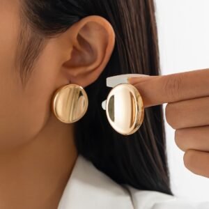 Geometric Round Polished Glossy Gold Stud Earrings