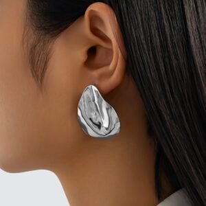 Irregular Oval Silver Stud Earrings