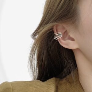 Multi-Layered Cuff Earrings with Pearl Zircon Stars