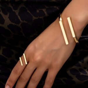 Metal Geometric Square Bracelet Ring Jewelry Set