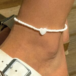 Tiyork Bohemian White Rice Bead Heart Anklet