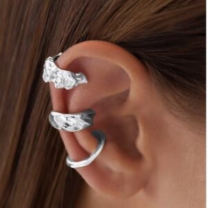 3pcs Set Hoop and Teardrop Cuff Earrings