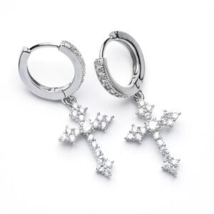 Fashionable Diamond Cross Droop Earrings