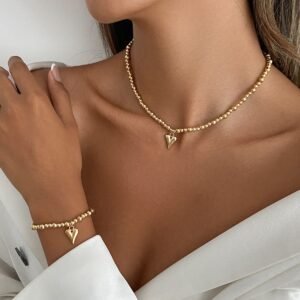 Tiyork CCB Round Beads Heart Pendant Jewelry Set