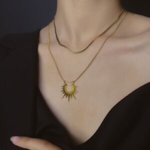 Double Chain Sun Pendant Necklace