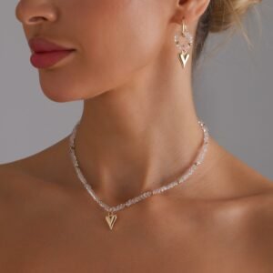 Elegant Crystal Heart Necklace & Earrings Set