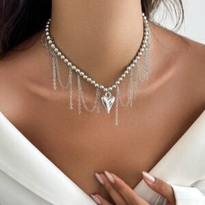 Metal Heart Pendant Tassel Necklace