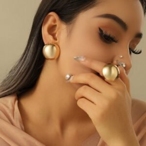Geometric Metal Round Earring and Ring Set