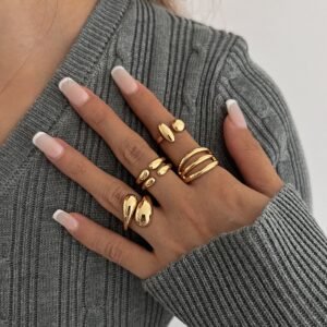 4 Pieces Glossy Adjustable Rings Set