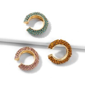 C-shaped Colorful Diamond Cuff Earrings