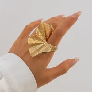 Irregular 3D Fan-Shaped Ginkgo Leaves Wide Ring