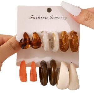 Teardrop Resin 6 Sets Pack Hoop Earrings